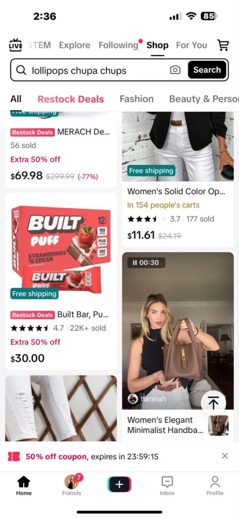 Example of social commerce on TikTok.